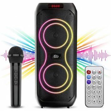 Портативна колонка Bluetooth, 40Вт, 2х8", RGB LED + мікрофон та пульт, ZQS8255 / Бездротова колонка мобільна / Караоке-колонка 234585906 фото
