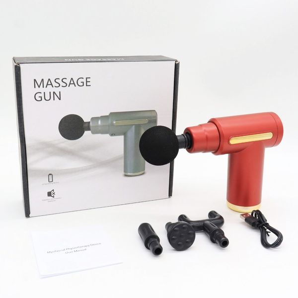 Ручний масажер для тіла з 4 насадками та USB, Gun Massager, Червоний / Перкусійний масажер акумуляторний / Масажний пістолет для м'язів 23457343301 фото