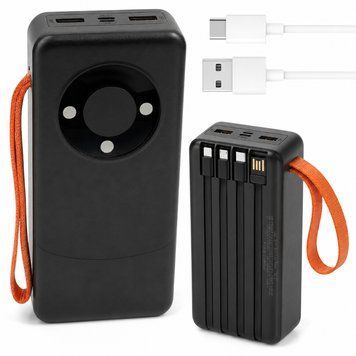 Повербанк 50000 мАг з вбудованими кабелями, 2хUSB/micro-USB/Type-C, Чорний / УМБ / Powerbank / Павербанк для телефону 234593231 фото