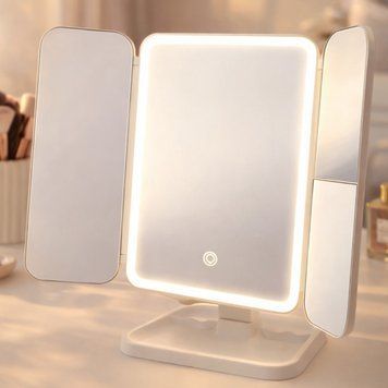 Косметическое тройное зеркало с LED подсветкой и USB, XW 810, Белое / Сенсорное зеркало для макияжа 234570252 фото