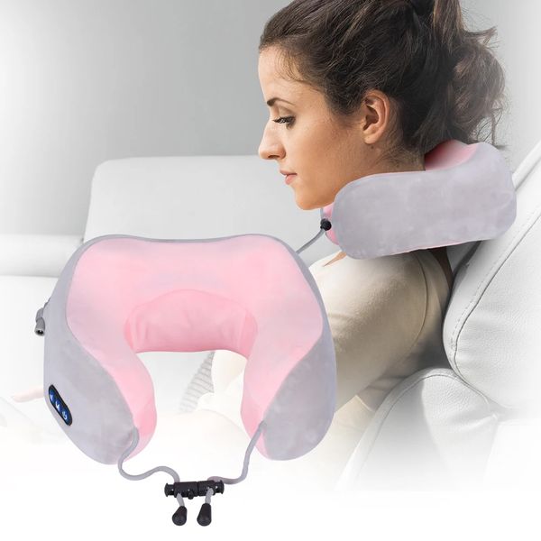 Бездротова масажна подушка для шиї з USB, U-Shaped Upgrade Vibration Pillow / Вібраційна подушка-масажер з пам'яттю 234560264 фото