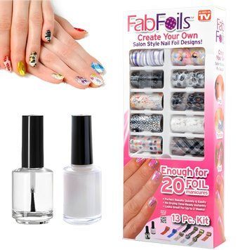 Набор фольги для дизайна ногтей 10 шт + лак, Fab foils / Отрывная фольга для маникюра / Декор для маникюра 234576786 фото