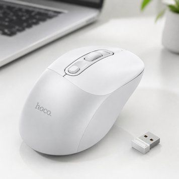 Беспроводная мышь 2.4G, Bluetooth, USB, Hoco GM28, Бело-серая / Мышка беспроводная для ноутбука / Портативная мышь компьютерная 234598788 фото