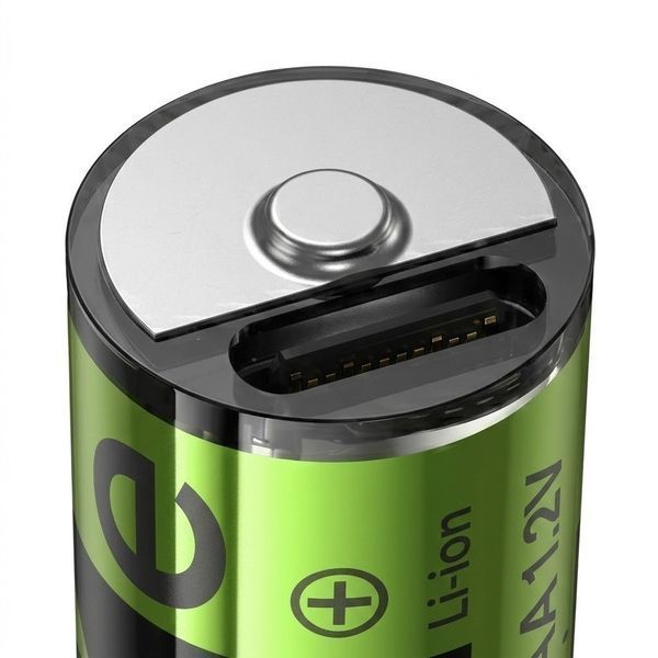 2 шт Акумулятор Li-Ion, AA, 860mAh, 1.5V, USB-C, HOCO JA3, Зелений / Батарейка літій-іонна / Пальчиковий акумулятор 234585737 фото