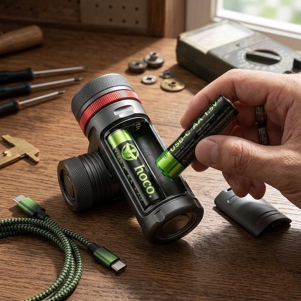 2 шт Акумулятор Li-Ion, AA, 860mAh, 1.5V, USB-C, HOCO JA3, Зелений / Батарейка літій-іонна / Пальчиковий акумулятор 234585737 фото