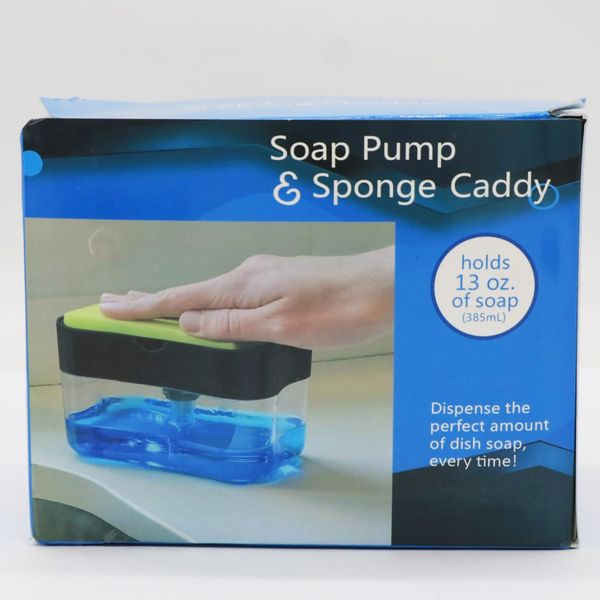 Дозатор для миючого засобу, 380 мл, з підставкою для губки Soap Pump Sponge Caddy / Диспенсер натискний для мила / Органайзер для мочалок з дозатором мила 234569158 фото