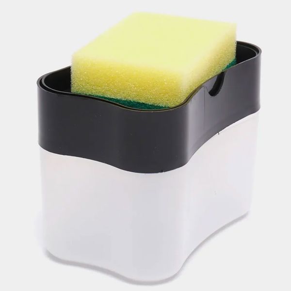 Дозатор для миючого засобу, 380 мл, з підставкою для губки Soap Pump Sponge Caddy / Диспенсер натискний для мила / Органайзер для мочалок з дозатором мила 234569158 фото