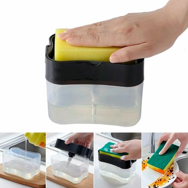 Дозатор для миючого засобу, 380 мл, з підставкою для губки Soap Pump Sponge Caddy / Диспенсер натискний для мила / Органайзер для мочалок з дозатором мила 234569158 фото