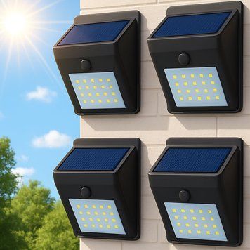 Комплект 4шт Вуличний LED ліхтар із сонячною панеллю, 20LED / Настінний фасадний світильник на вулицю 123457499(связка) фото