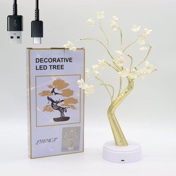 Ночник в виде дерева-бонсай с цветами (50см), от USB, Теплый белый / Светильник-дерево Цветы 234574679 фото