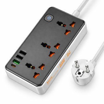 Мережевий фільтр 1.5 м, 3 розетки + 3хUSB + 1хType-C, 2500Вт, HOCO AC8A / Подовжувач з вимикачем / Переноска-розетка з юсб / МЗП 234588167 фото