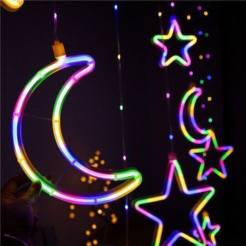 Гірлянда штора від мережі 3м Місяць та Зірки 9шт Copper curtain ball lamp Xmas 9M-1, Мультиколор / Гірлянда на вікно 234568501 фото
