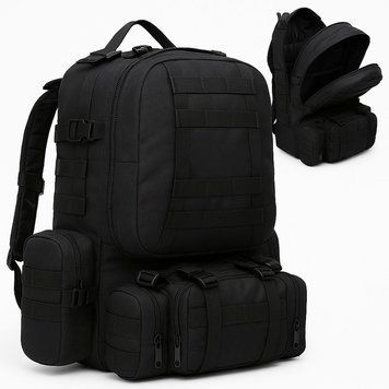 Рюкзак тактический с подсумками на 55 л (55х40х25 см), B08, Черный / Мужской туристический рюкзак 123460881 фото