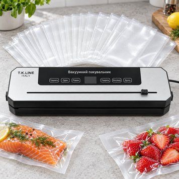 Вакууматор 200 Вт, 20 пакетов, T.K.Line TK00340, Серебристый / Вакууматор для продуктов / Вакуумный упаковщик 234646318 фото