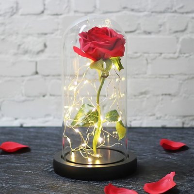 Троянда в колбі з LED підсвічуванням 20 см, на батарейках, Червона / Вічна троянда / Подарункова декоративна троянда-нічник 123458328 фото