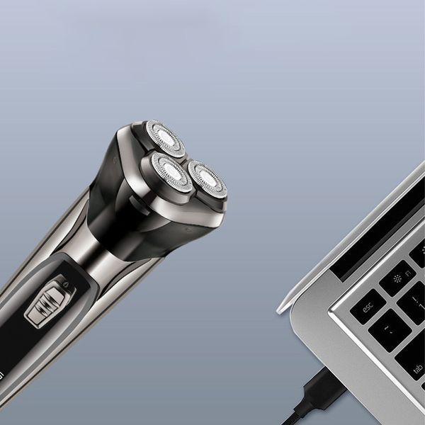 Аккумуляторная электробритва + 3 насадки, с USB, Синий, SK-9917 / Мужской триммер для бритья / Роторная бритва 234578728 фото