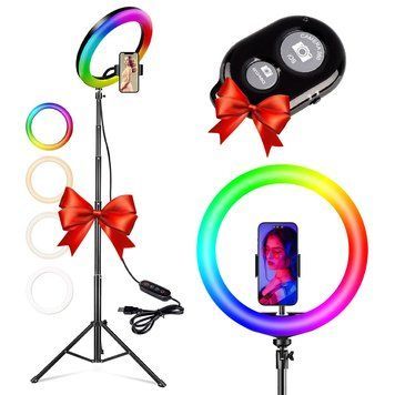 Кільцева лампа 20см, RGB MJ20 + Штатив 0,66-2м + Пульт для селфі / Лампа для селфі 234567215 (цей артикул вірний) фото