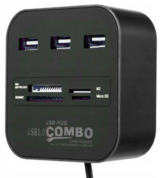 USB-хаб концентратор 3xUSB2.0, SD, MMC, M2, TF, C329, Черный / Разветвитель USB / Картридер / Адаптер Хаб для ноутбука 234589773 фото