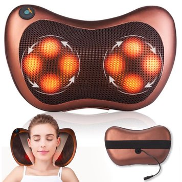 Масажна інфрачервона подушка (31х10х19 см) Massage Pillow 8028 / Роликовий масажер для спини та шиї з підігрівом 123457498 фото