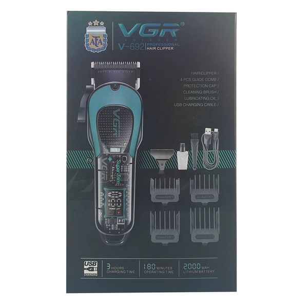 Аккумуляторная машинка для стрижки волос + 4 насадки, VGR V-692 / Аккумуляторный триммер для волос / Триммер мужской 234583246 фото