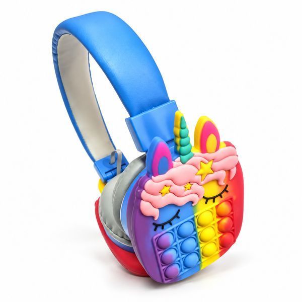 Навушники бездротові з поп іт Єдиноріг, 200 мАч, Bluetooth, USB, Сині / Дитячі навушники / Блютуз навушники / Накладні навушники 234566547 фото