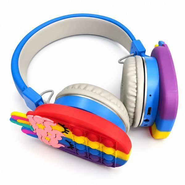 Навушники бездротові з поп іт Єдиноріг, 200 мАч, Bluetooth, USB, Сині / Дитячі навушники / Блютуз навушники / Накладні навушники 234566547 фото