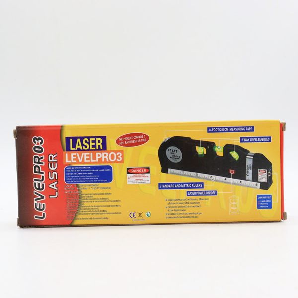 Лазерний рівень з вбудованою рулеткою, LASER LEVEL PRO3 / Нівелір рідинний для будівельних робіт 123460867 фото