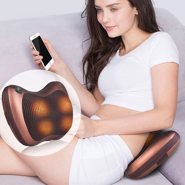 Масажна інфрачервона подушка (31х10х19 см) Massage Pillow 8028 / Роликовий масажер для спини та шиї з підігрівом 123457498 фото