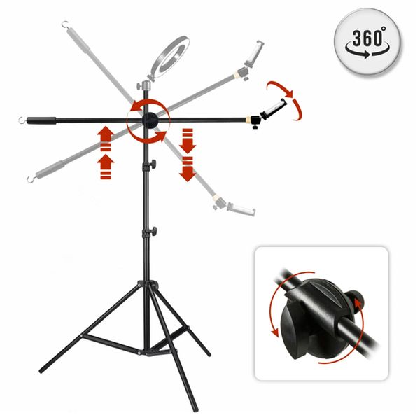 Штатив тринога (55-170 см), з кріпленням під лампу та телефон, H13 / Професійний складний штатив для телефону 234574429 фото