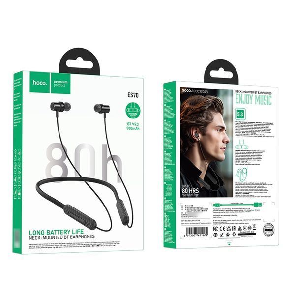 Беспроводные Bluetooth наушники, Hoco ES70, Черные / Наушники для бега / Вакуумные наушники / Наушники с затылочной дужкой 234598033 фото
