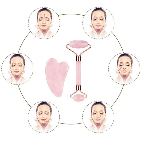Нефритовий набір для масажу обличчя (Ролик + Скребок Гуаша) / Роликовий масажер для підтяжки шкіри обличчя 23456822901 фото