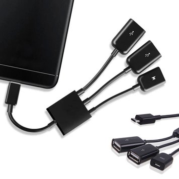 MicroUSB OTG 3-портовый хаб для зарядки, 1хMicro USB, 2хUSB / Адаптер для зарядки телефона 234565732 фото