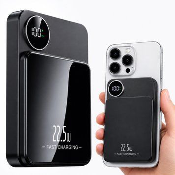 Повербанк з бездротовою зарядкою 10000 mAh, 22,5W, MagSafe, Q9, Чорний / УМБ для гаджетів / Магнітний повербанк 234571410 фото