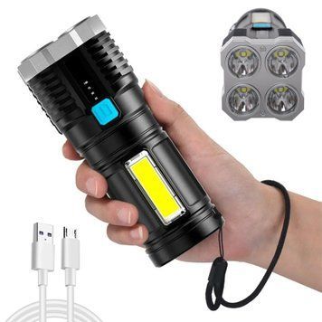 Ручний акумуляторний ліхтарик з USB-зарядкою, до 200 м, X-509-4LED+COB / Потужний кемпінговий ліхтар з бічним світлом 234565298 фото