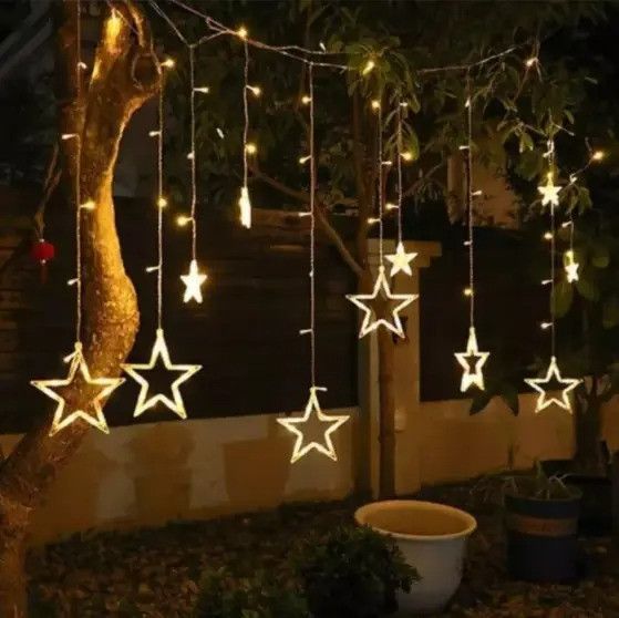 Гирлянда Штора "Звезда", от сети, 3м, 120LED, Теплый белый / Новогодняя светодиодная гирлянда 234564334 фото