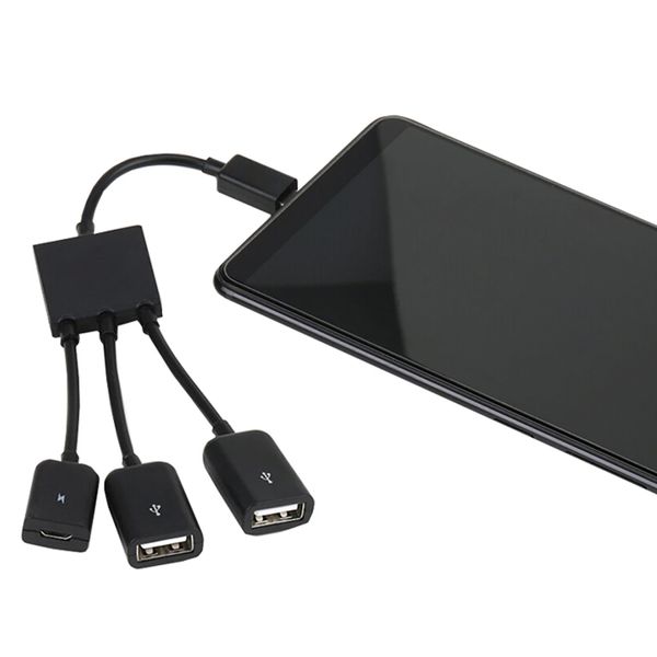 MicroUSB OTG 3-портовый хаб для зарядки, 1хMicro USB, 2хUSB / Адаптер для зарядки телефона 234565732 фото