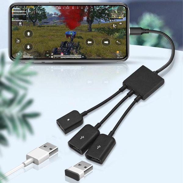 MicroUSB OTG 3-портовый хаб для зарядки, 1хMicro USB, 2хUSB / Адаптер для зарядки телефона 234565732 фото