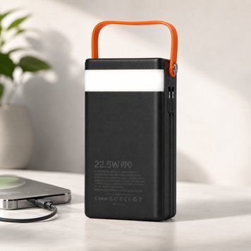 Повербанк 80000 mAh, 22.5W, з ліхтариком та вбудованими кабелями, Чорний / Портативний зовнішній акумулятор Power Bank / Павербанк 234596485 фото