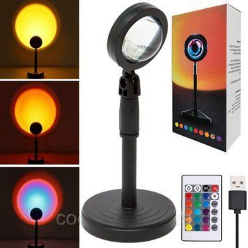 Проекционная лампа с эффектом заката с пультом, от USB, Sunset Lamp A8 / RGB светильник закат солнца 234565639 фото