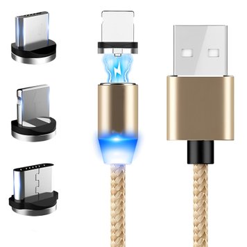 Кабель магнітний 3в1 (Type-C, Micro USB, Lighting) для телефону, M3, Золотистий / Шнур для заряджання смартфона з перехідниками 234569165 фото