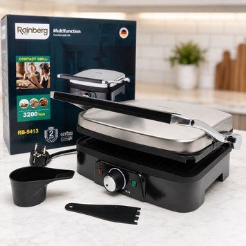 Контактный гриль с терморегулятором 3200W, Rainberg RB-5413, Черный / Прижимной электрогриль / Настольный гриль для дома 234595999 фото