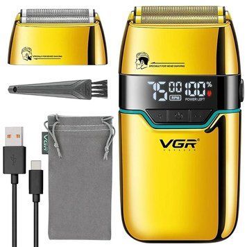 Электробритва с дисплеем + 2 насадки, 7500об/мин, USB, V-350, Серебристый / Шейвер для бритья / Бритва 234577684 фото