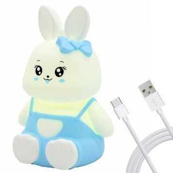 Силіконовий нічник Зайчик акумуляторний, з USB, MKC-61, Синій / Дитячий нічник м'який / Світильник нічник світлодіодний 234577986 фото