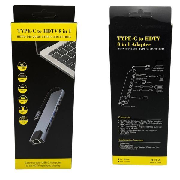 Універсальний USB-C хаб 8 в 1, USB 3.0 / Хаб для ноутбука / Багатофункціональний концентратор для ноутбука 234582155 фото