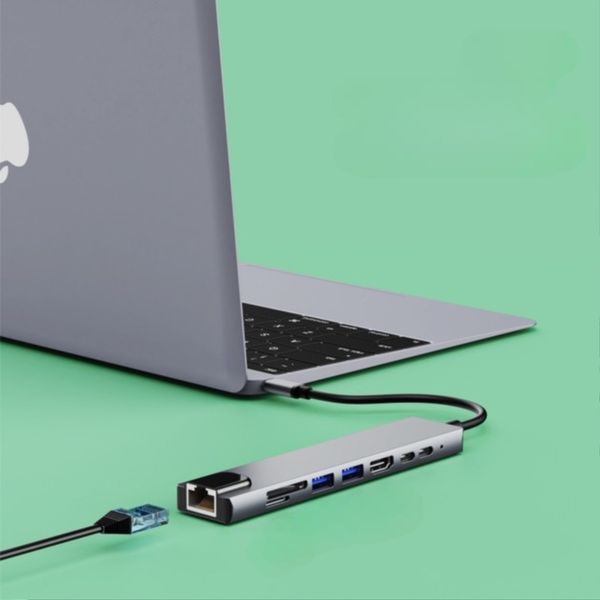 Універсальний USB-C хаб 8 в 1, USB 3.0 / Хаб для ноутбука / Багатофункціональний концентратор для ноутбука 234582155 фото