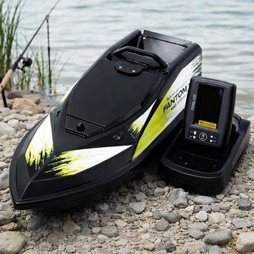 Прикормочный кораблик карповый, GPS (maxi Cortex 9+1), эхолот, Фантом Модерн, Черный с желтым / Рыбацкий кораблик для прикорма 345705667 фото