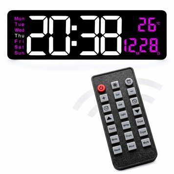 Настенные часы с пультом (44х4,5х13,8см), от USB и батарейки, 6626, Фиолетовые / LED часы / Часы на стену 234586838 фото