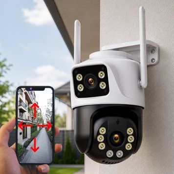 Камера видеонаблюдения WI FI на 2 объектива, 8MP, DT-1092, Белая / Поворотная камера с передачей на телефон / Уличная камера 234594143 фото