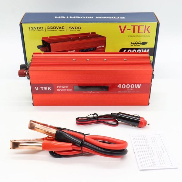 Інвертор 12V-220V, 4000Вт, V-TEK + Налобний ліхтар BL-8101 / Автомобільний перетворювач напруги від прикурювача 234564668 (цей артикул вірний) фото