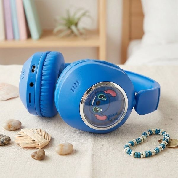 Бездротові навушники Стич з Bluetooth, KT-100, Синій / Дитячі навушники накладні / Блютуз навушники для дітей 234588489 фото